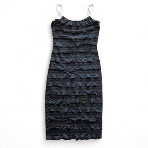 Y2K Women's Black and White Ruffle Bodycon Midi-Dress